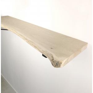 Eiken wandplank massief boomstam 100 x 30 cm inclusief plankdragers