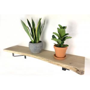 Eiken wandplank massief boomstam 80 x 40 cm inclusief plankdragers