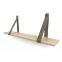 Eiken 18mm wandplank recht 100 x 20 cm inclusief leren riemen bruin