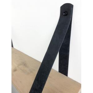 Steigerhout wandplank gebruikt 75 x 20 cm inclusief leren riemen zwart